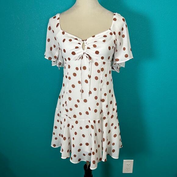 Abercrombie and Fitch Flutter Sleeve Keyhole Mini Dress Ruffle Smocked Size S - Picture 3 of 7